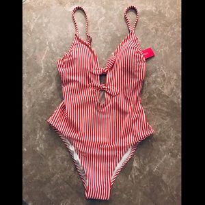 Xhilaration Red & White Striped Swimsuit